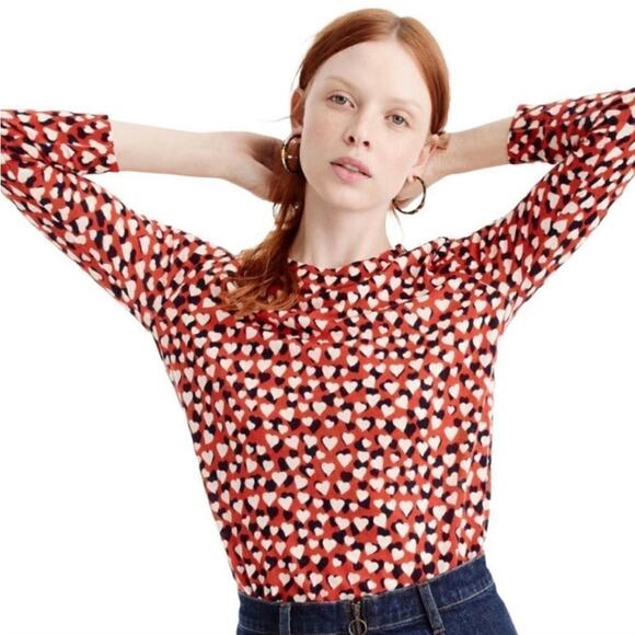 J. Crew Valentines Day Tippi Heart Print 100% Merino Wool Sweater Size XS - Picture 1 of 14